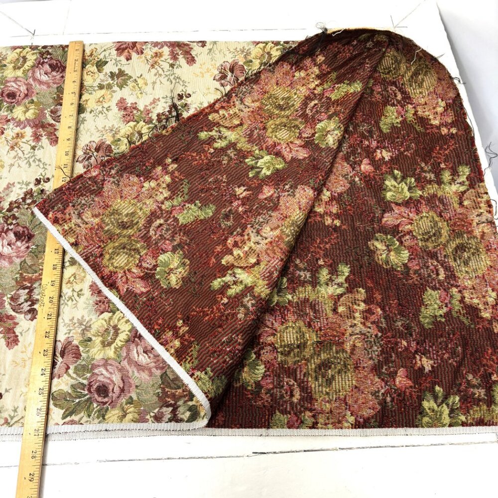 Roses Colonial Floral Jacquard Tapestry Upholstery 1 yrd  Fabric NEW  VTG - Picture 7 of 12